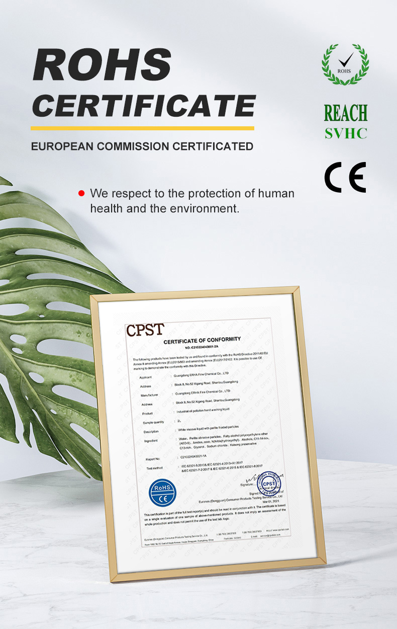 Industrial Hand Cleaner Certificate